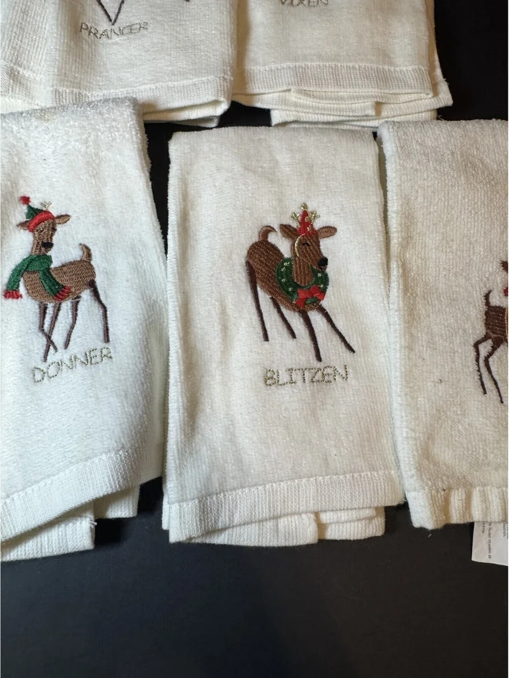 Vintage Embriodered Reindeer Christmas Hand Towels Set 9 Includes Rudolph